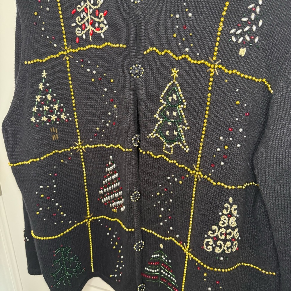 Studio Joy Christmas Cardigan Sweater Women's Size Large Vintage Hand Grandma - Picture 3 of 7